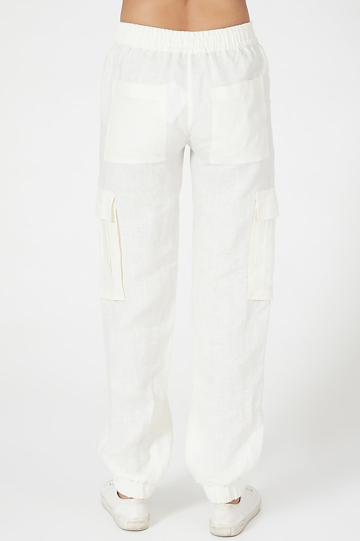 Ivory Linen Cargo Pants by Wendell Rodricks at Pernia's Pop Up Shop