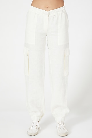 Ivory Linen Cargo Pants by Wendell Rodricks