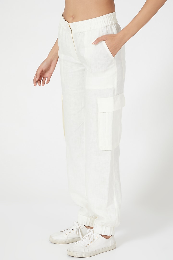 Ivory Linen Cargo Pants by Wendell Rodricks at Pernia's Pop Up Shop