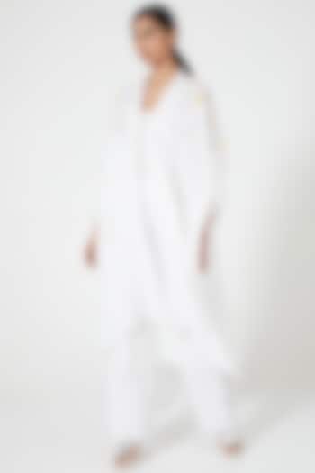 Ivory Embroidered Asymmetrical Cape by Wendell Rodricks at Pernia's Pop Up Shop