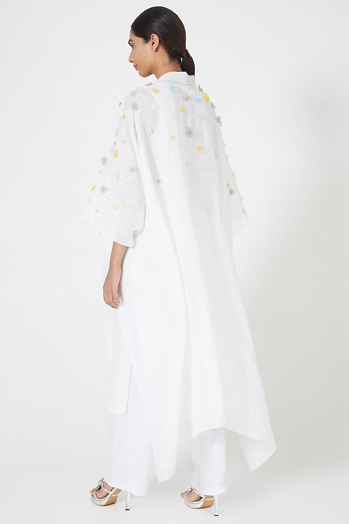 Ivory Embroidered Asymmetrical Cape by Wendell Rodricks at Pernia's Pop Up Shop