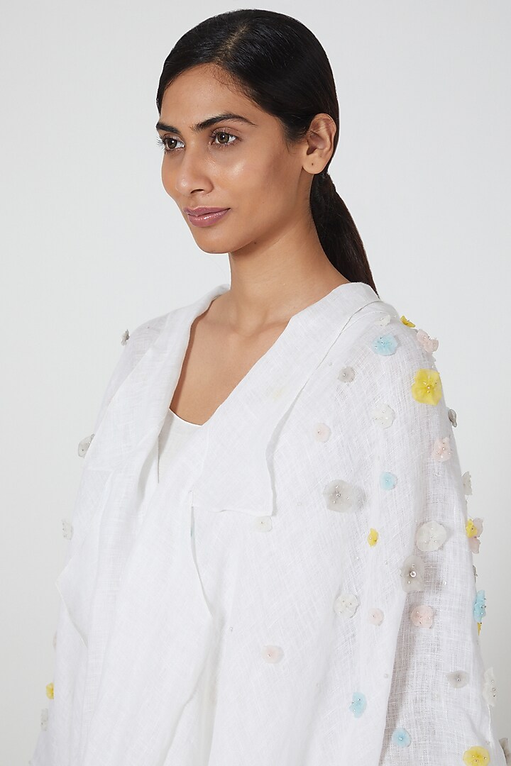 Ivory Embroidered Asymmetrical Cape by Wendell Rodricks at Pernia's Pop Up Shop