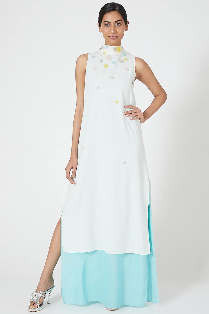 Ivory Embroidered & Layered Dress by Wendell Rodricks