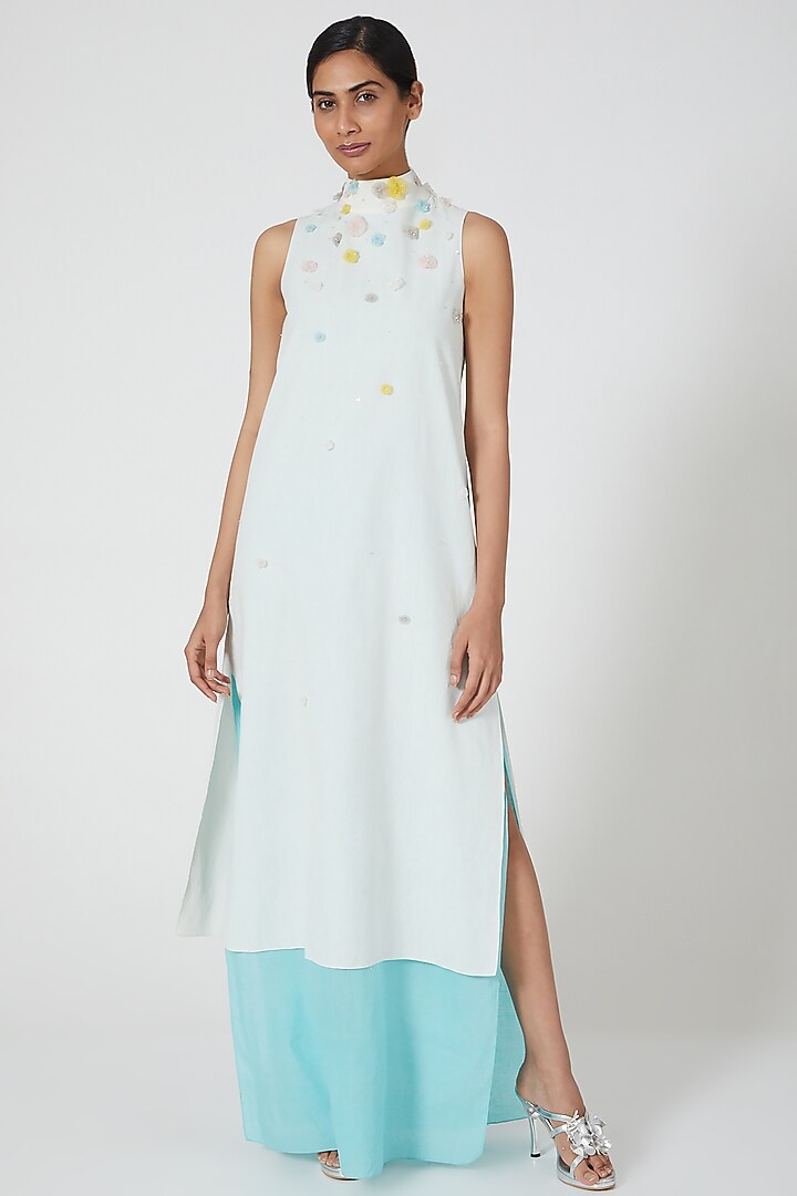 Ivory Embroidered & Layered Dress by Wendell Rodricks at Pernia's Pop Up Shop