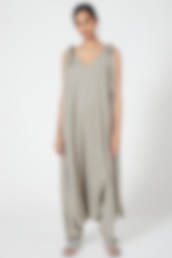 Grey Cowl Draped Jumpsuit by Wendell Rodricks