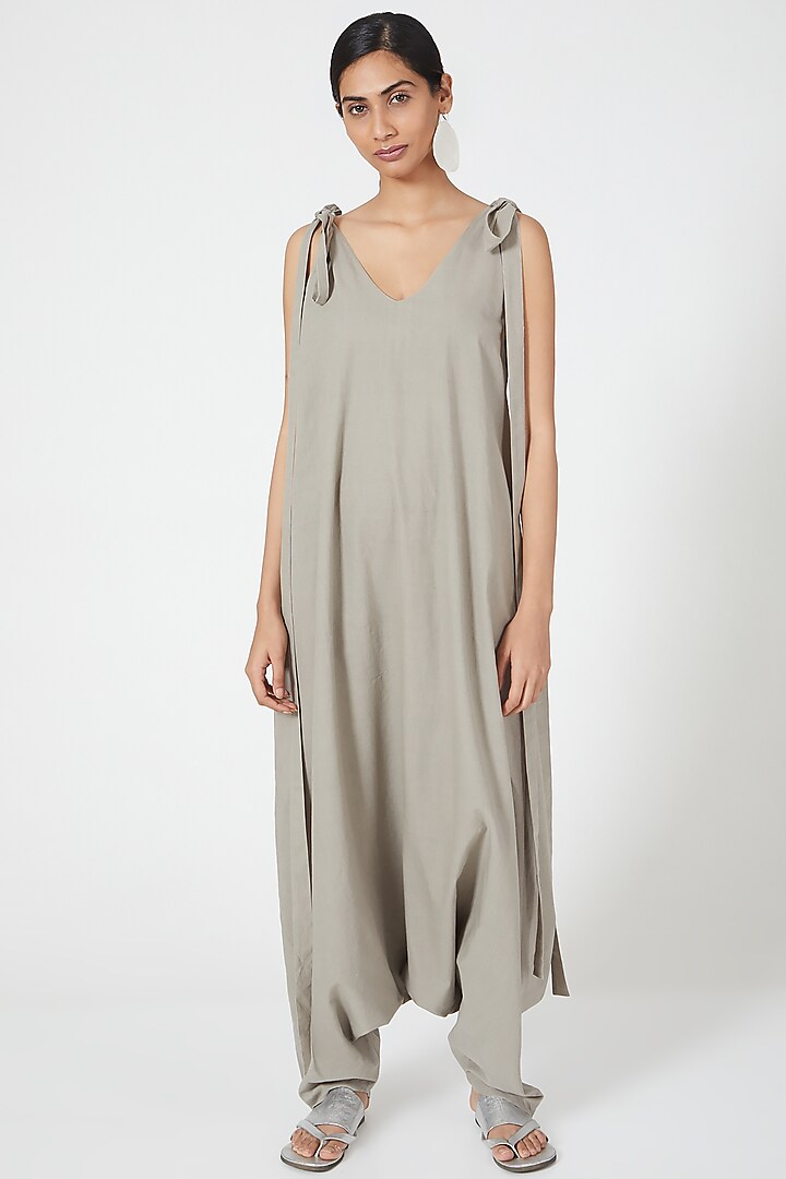 Grey Cowl Draped Jumpsuit by Wendell Rodricks