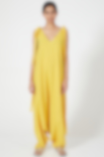 Yellow Cowl Draped Jumpsuit by Wendell Rodricks at Pernia's Pop Up Shop