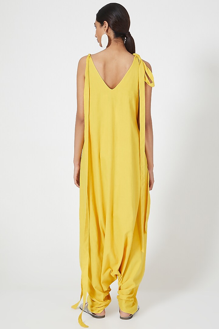 Yellow Cowl Draped Jumpsuit by Wendell Rodricks at Pernia's Pop Up Shop