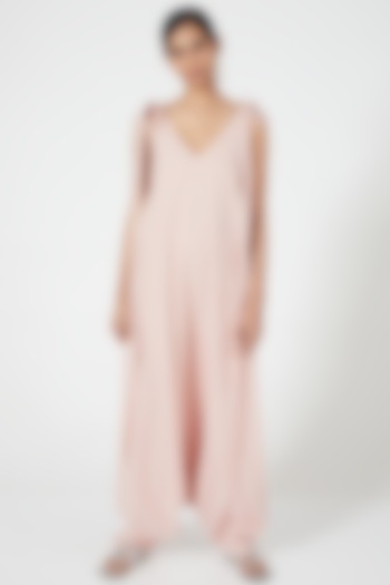 Pink Cowl Draped Jumpsuit by Wendell Rodricks