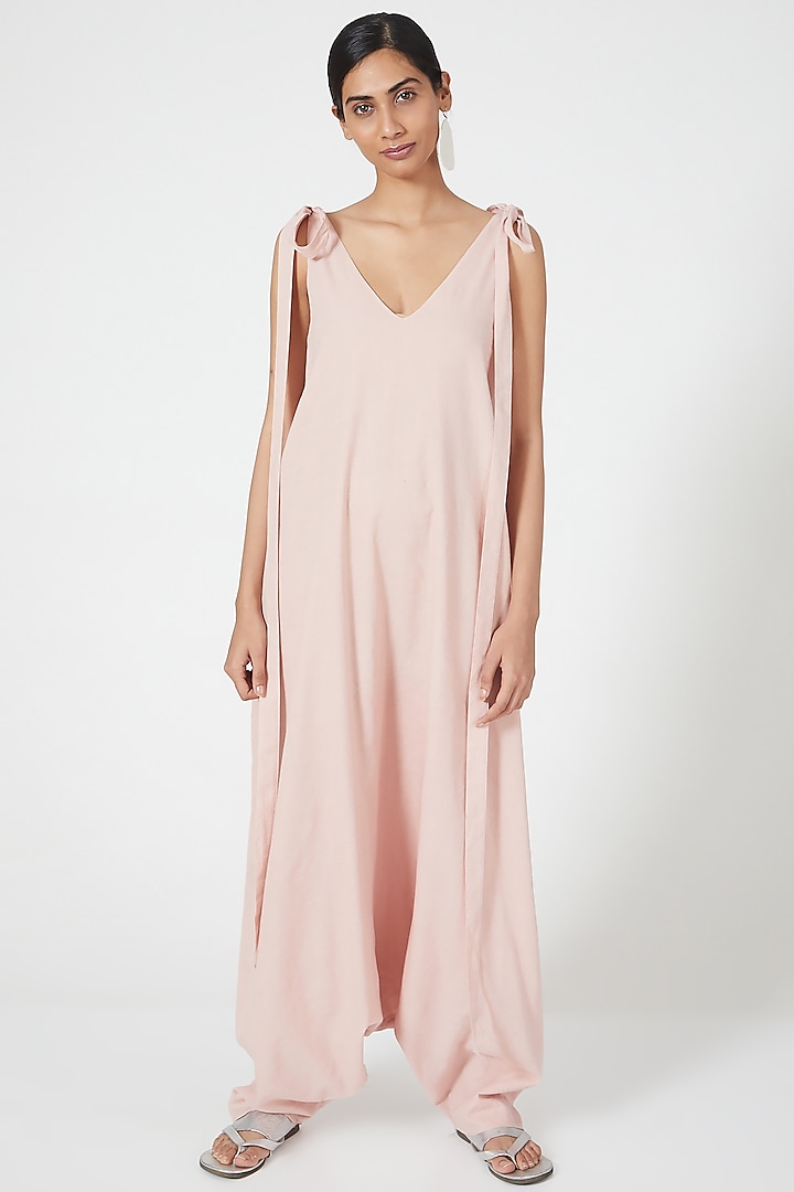 Pink Cowl Draped Jumpsuit by Wendell Rodricks
