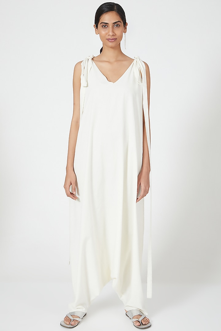 Ivory Cowl Draped Jumpsuit by Wendell Rodricks