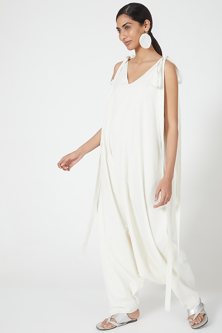 Ivory Cowl Draped Jumpsuit by Wendell Rodricks at Pernia's Pop Up Shop
