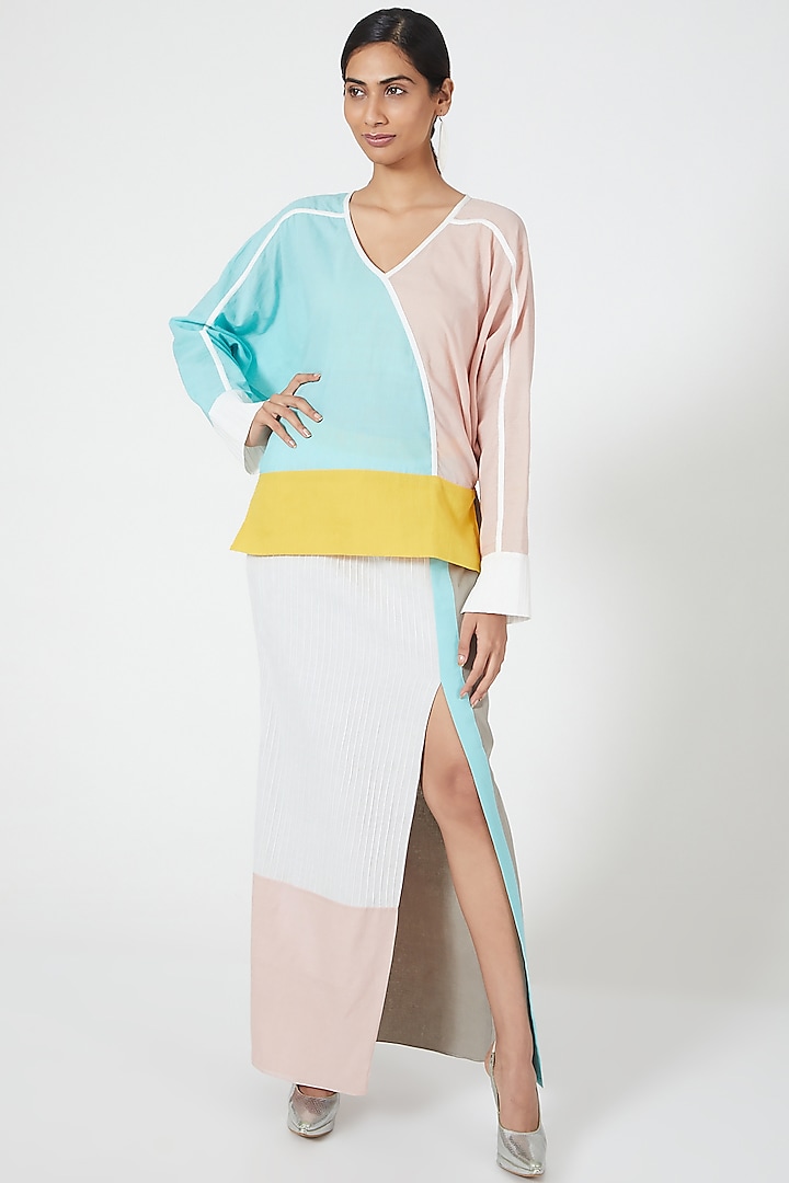 Multi Coloured Straight Cut Skirt by Wendell Rodricks