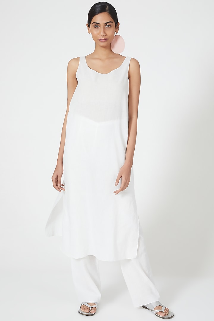 White Straight Cut Cami Dress by Wendell Rodricks