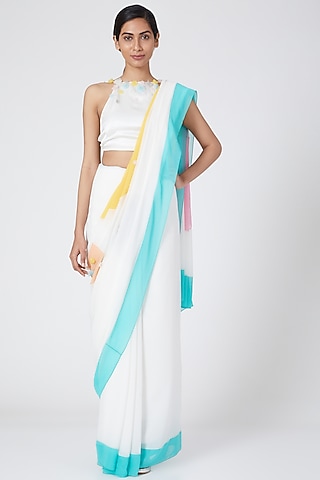 Off White Floral Embroidered Halter Blouse by Wendell Rodricks