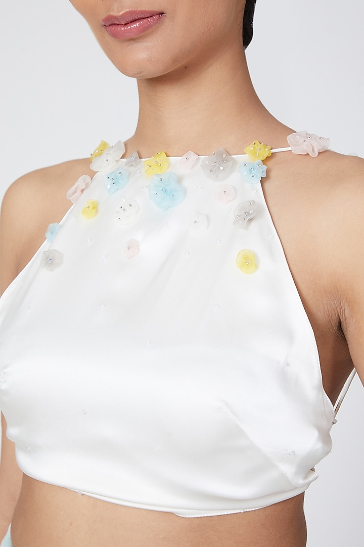 Off White Floral Embroidered Halter Blouse by Wendell Rodricks at Pernia's Pop Up Shop