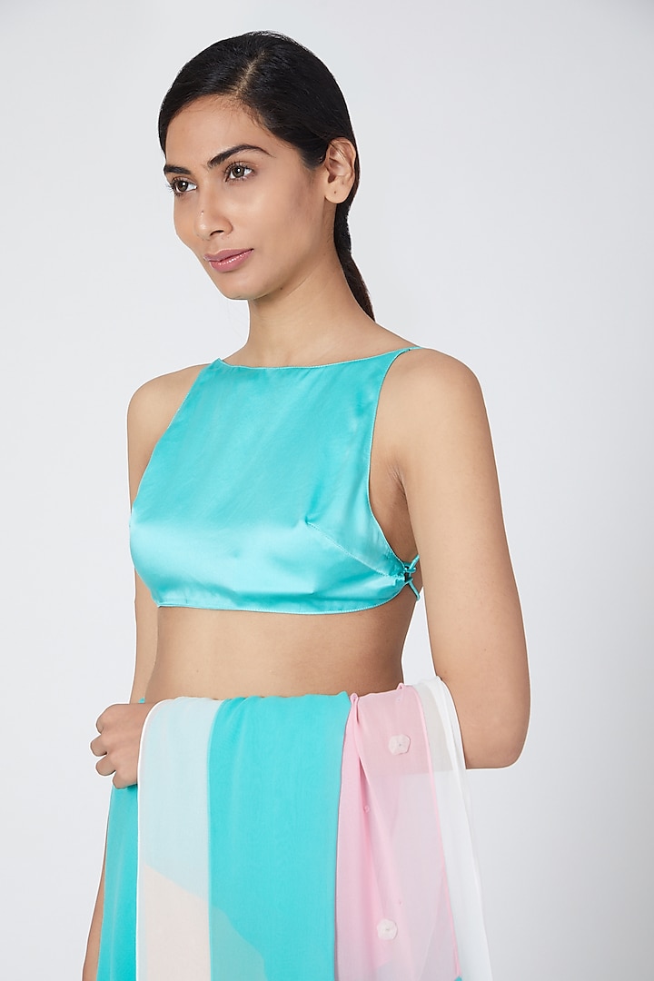 Mint Satin Silk Halter Blouse by Wendell Rodricks at Pernia's Pop Up Shop