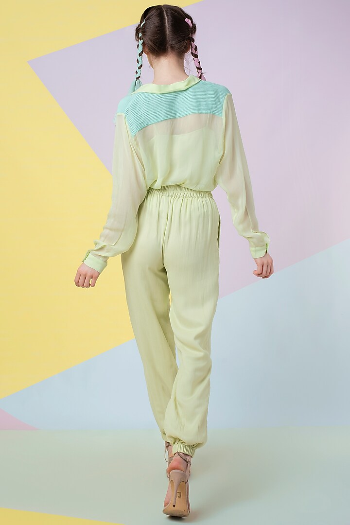 Lettuce Green Pintuck Pant Set by Wendell Rodricks at Pernia's Pop Up Shop