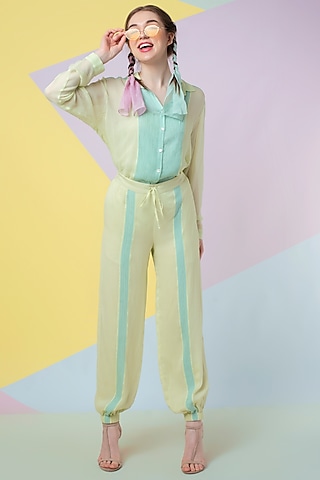 Lettuce Green Pintuck Shirt by Wendell Rodricks