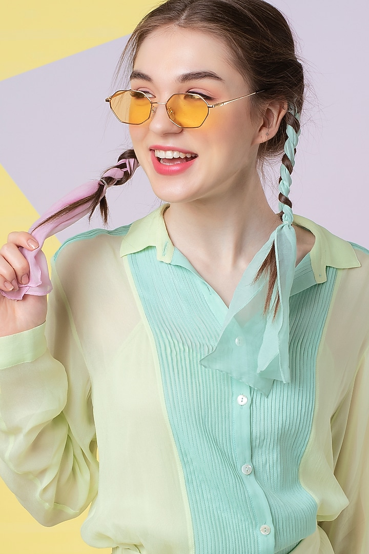 Lettuce Green Pintuck Shirt by Wendell Rodricks at Pernia's Pop Up Shop