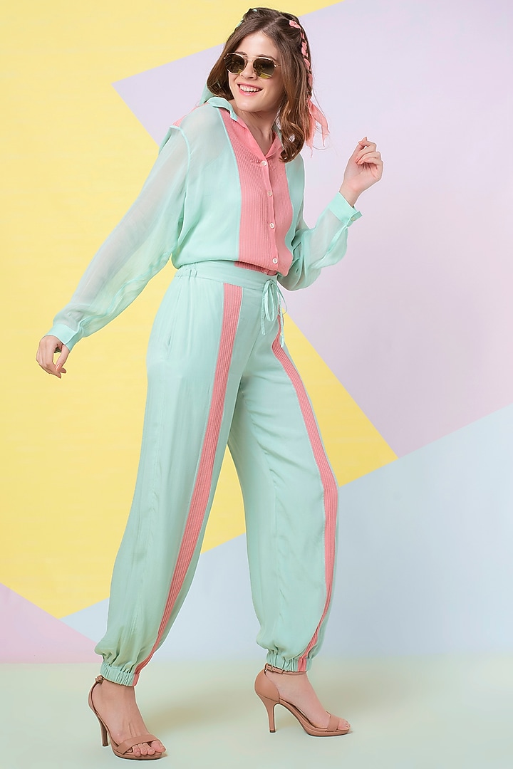 Seafoam Pintuck Pant Set by Wendell Rodricks at Pernia's Pop Up Shop
