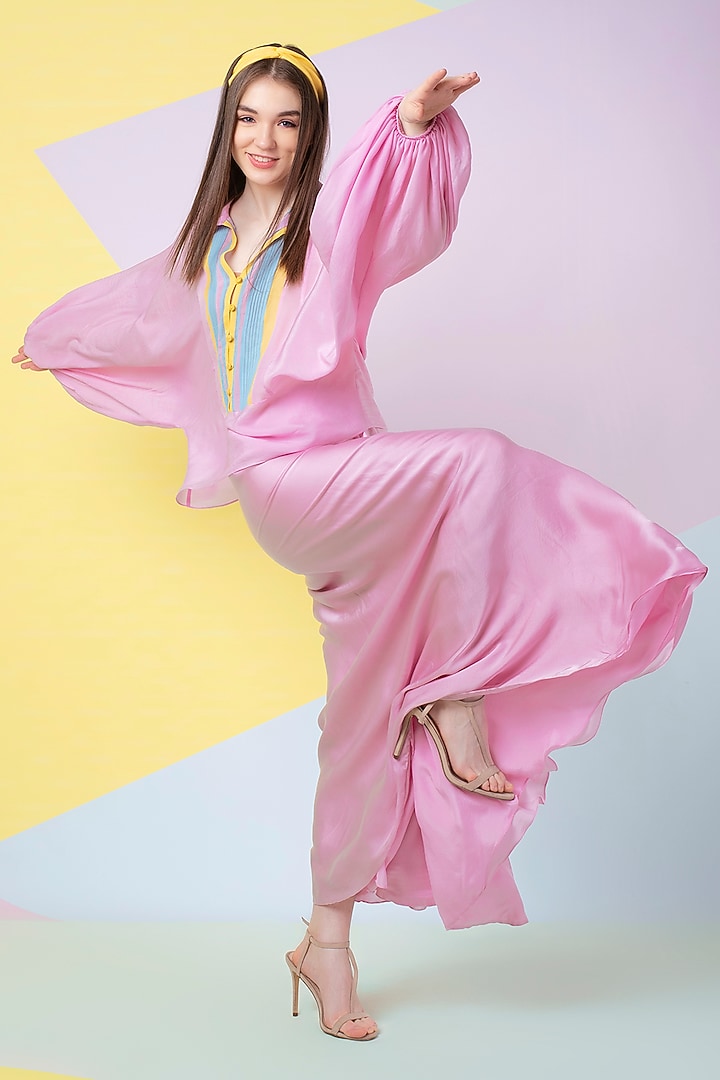 Lavender Pintuck Draped Skirt Set by Wendell Rodricks at Pernia's Pop Up Shop