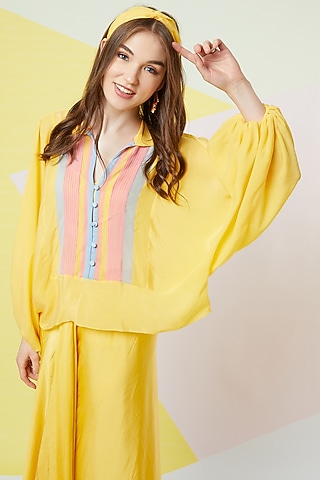Irish Yellow Bishop Sleeves Top by Wendell Rodricks