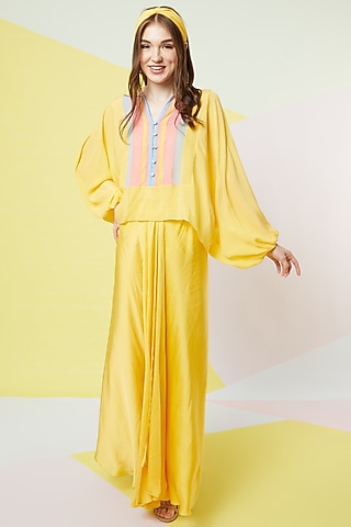 Irish Yellow Draped Skirt by Wendell Rodricks