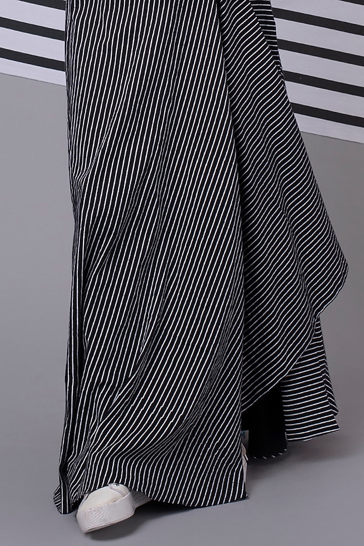 Black Checkered & Striped Skirt Set by Wendell Rodricks at Pernia's Pop Up Shop