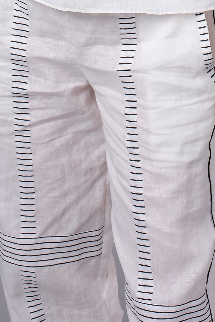 White Monochrome Patchwork Top & Jogger Pant Set by Wendell Rodricks at Pernia's Pop Up Shop