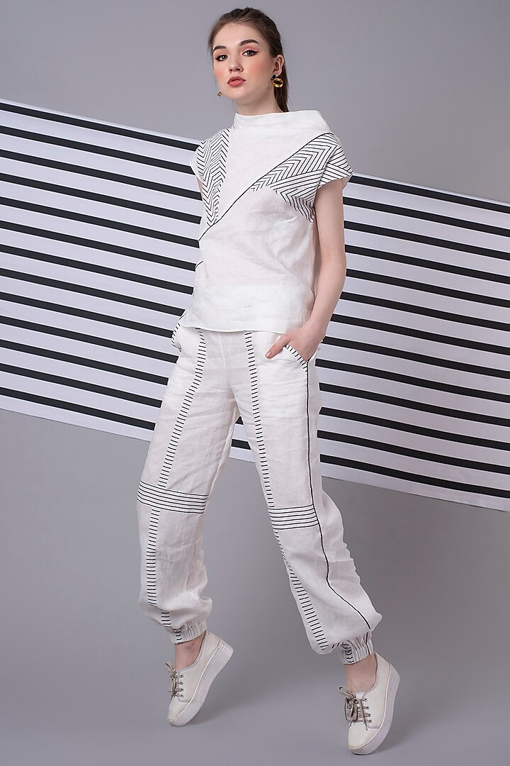White Monochrome Patchwork Top by Wendell Rodricks at Pernia's Pop Up Shop
