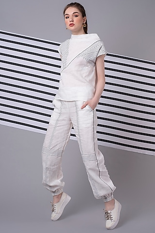 White Monochrome Patchwork Top by Wendell Rodricks