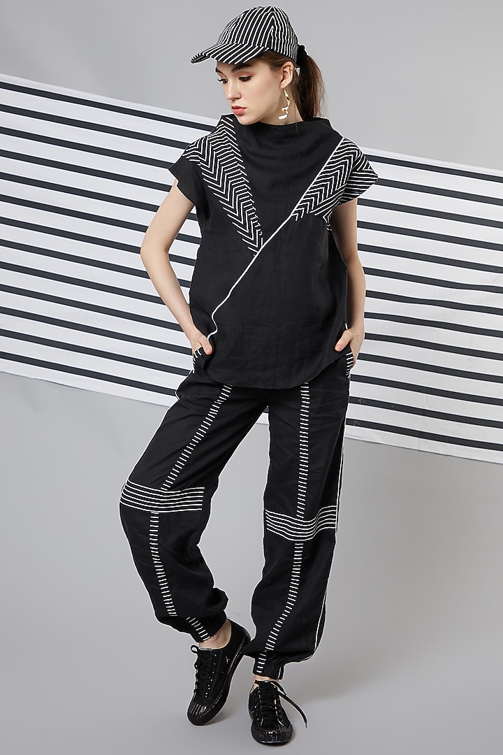 Black Monochrome Patchwork Top & Joggers by Wendell Rodricks at Pernia's Pop Up Shop