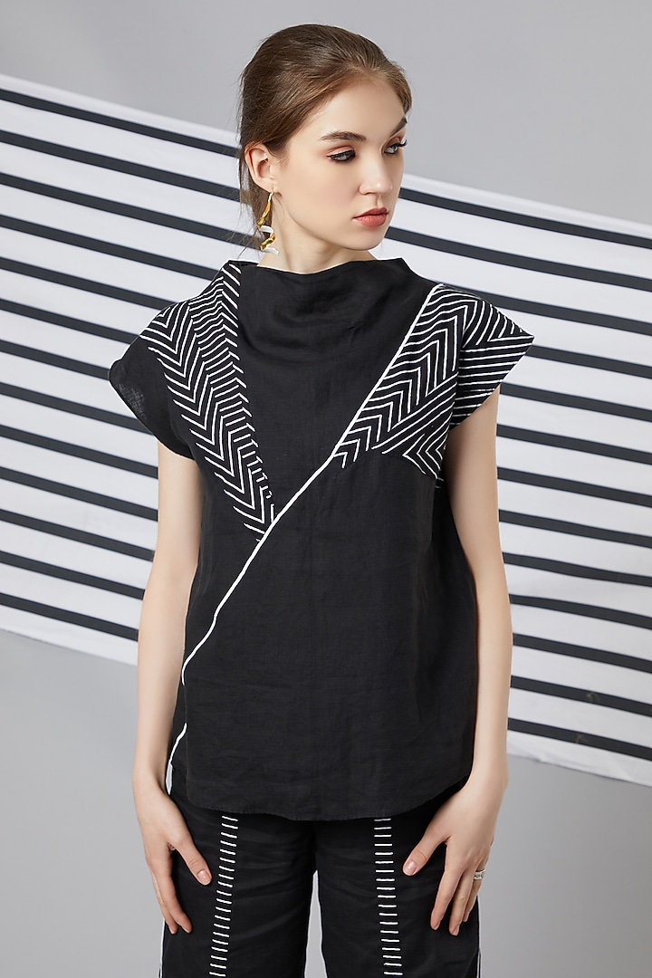 Black Monochrome Patchwork Top & Joggers by Wendell Rodricks at Pernia's Pop Up Shop