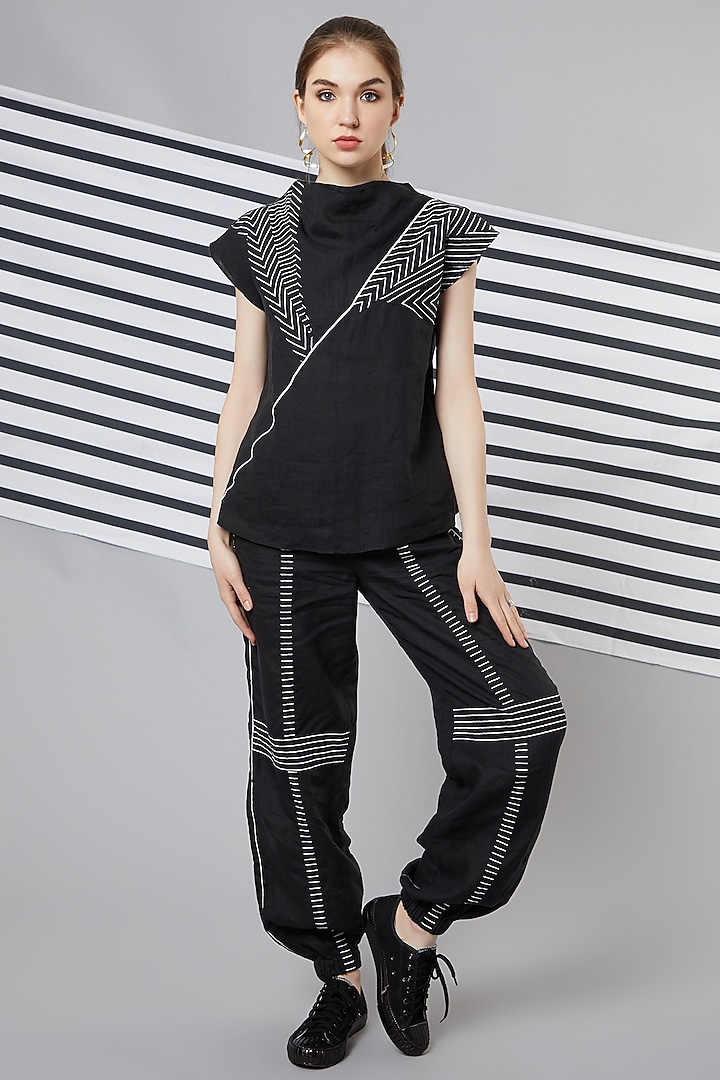Black Monochrome Oversize Patchwork Top by Wendell Rodricks at Pernia's Pop Up Shop