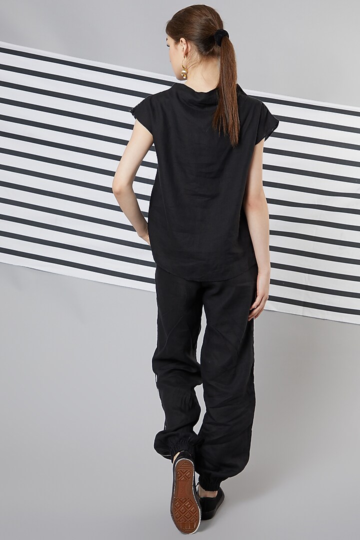 Black Monochrome Oversize Patchwork Top by Wendell Rodricks at Pernia's Pop Up Shop