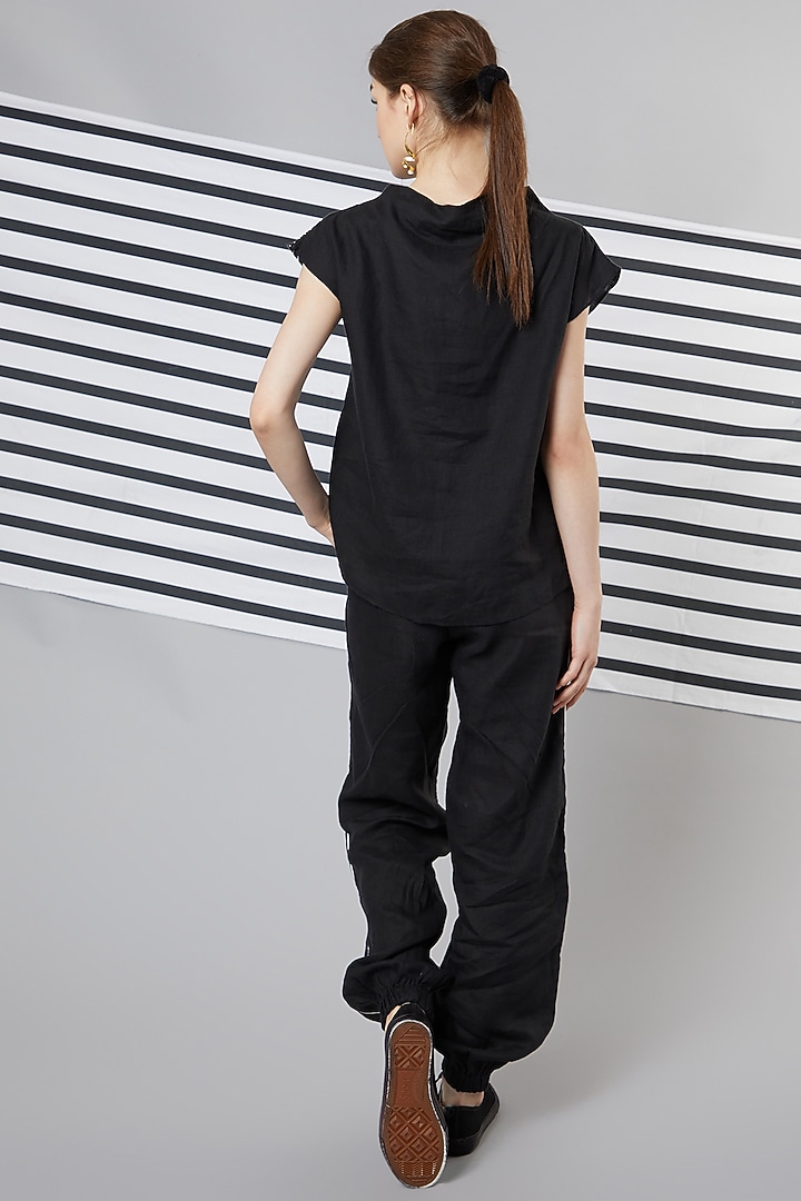 Black Monochrome Striped Jogger Pants by Wendell Rodricks at Pernia's Pop Up Shop