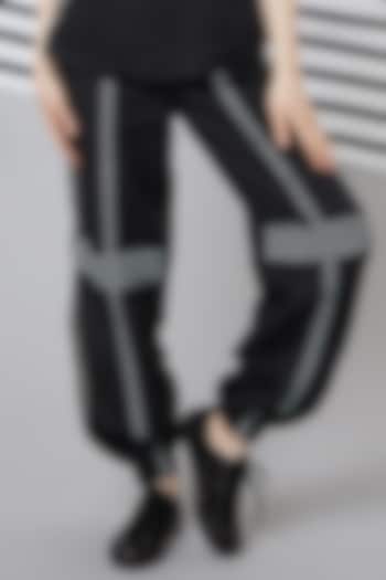 Black Monochrome Striped Jogger Pants by Wendell Rodricks