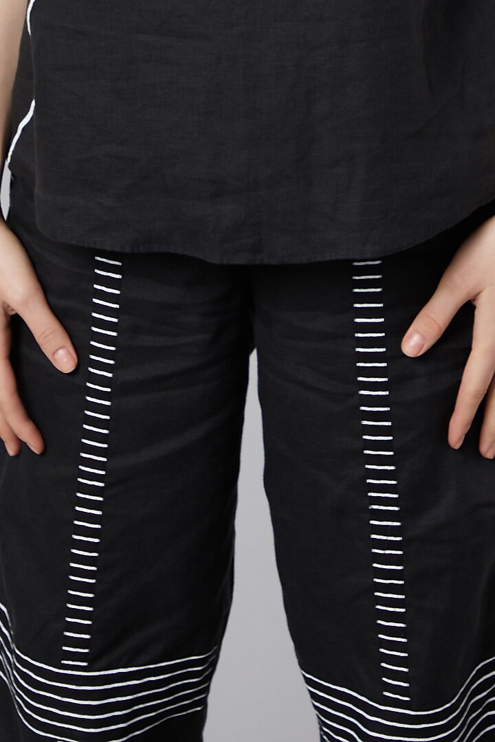 Black Monochrome Striped Jogger Pants by Wendell Rodricks at Pernia's Pop Up Shop