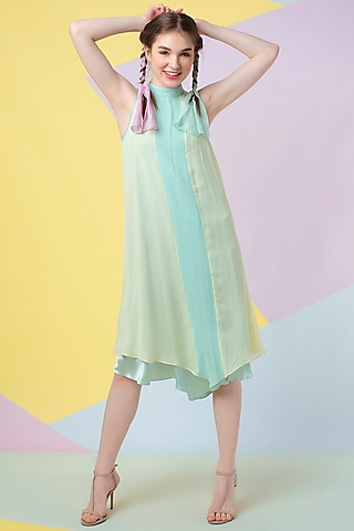 Lettuce Green Asymmetrical Dress by Wendell Rodricks