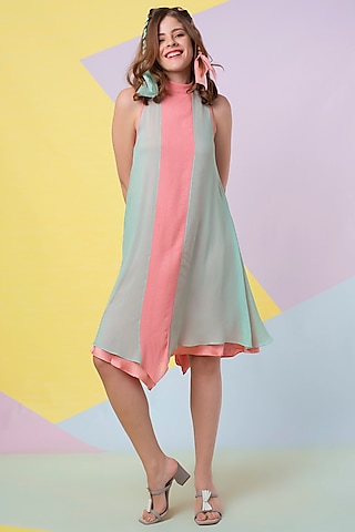 Seafoam Pintuck Asymmetrical Dress by Wendell Rodricks