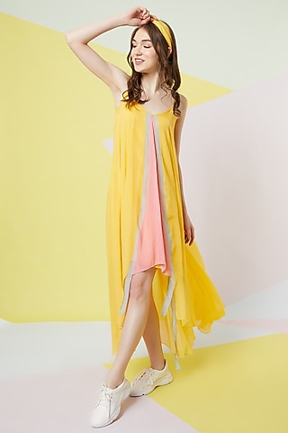 Irish Yellow High-low Dress by Wendell Rodricks