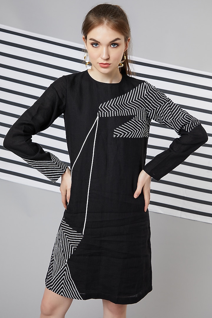 Black Monochrome Patchwork Summer Dress by Wendell Rodricks at Pernia's Pop Up Shop