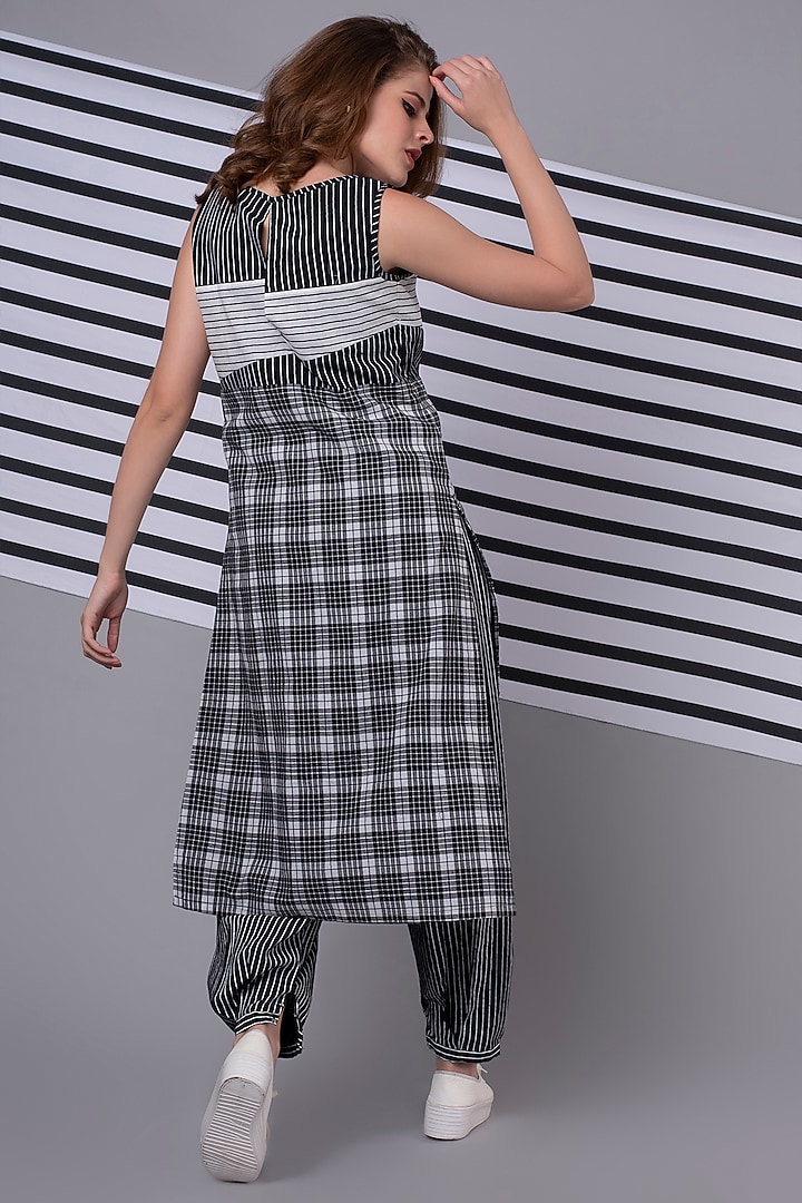 Black Checkered & Striped Patchwork Tunic Set by Wendell Rodricks at Pernia's Pop Up Shop