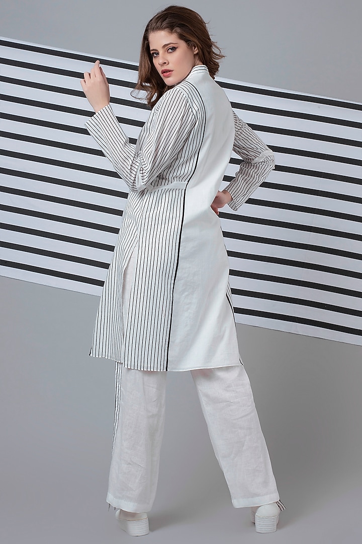 White Linen Striped Tape Pants by Wendell Rodricks at Pernia's Pop Up Shop