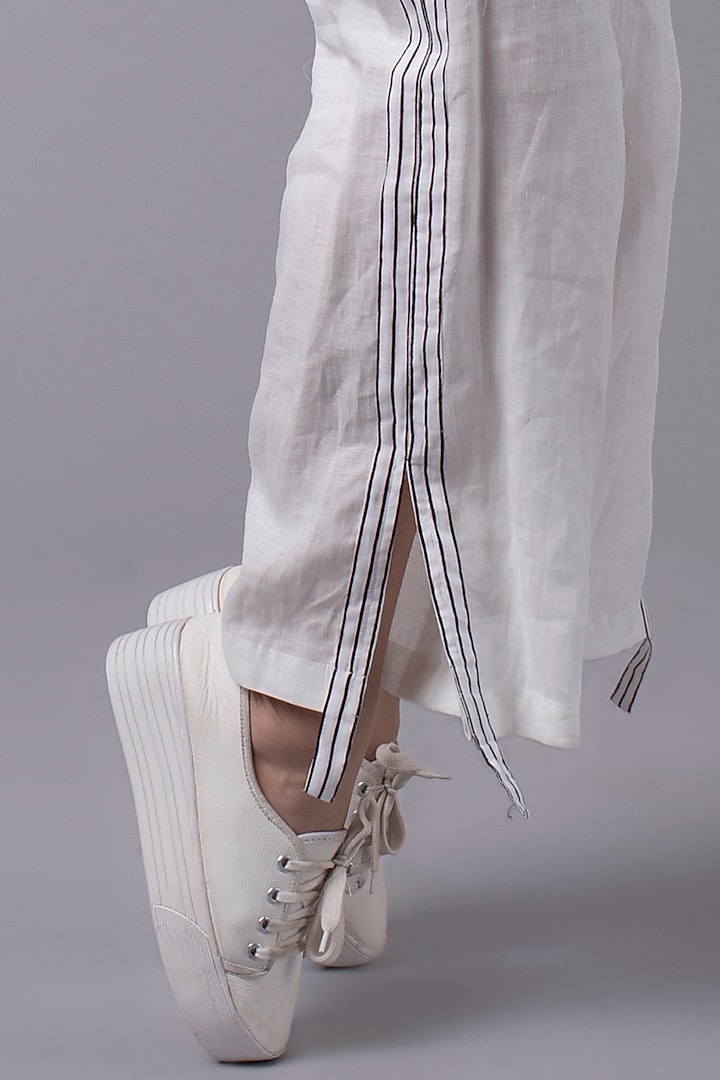 White Linen Striped Tape Pants by Wendell Rodricks at Pernia's Pop Up Shop