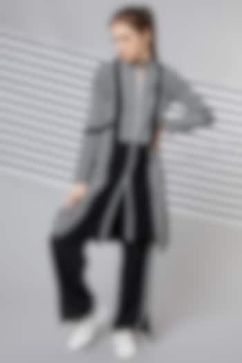 Black Striped Panelled Tunic Set by Wendell Rodricks at Pernia's Pop Up Shop