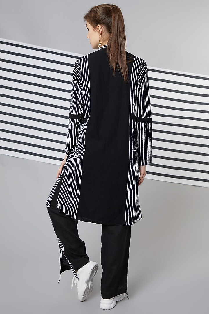 Black Linen Striped Tape Pants by Wendell Rodricks at Pernia's Pop Up Shop