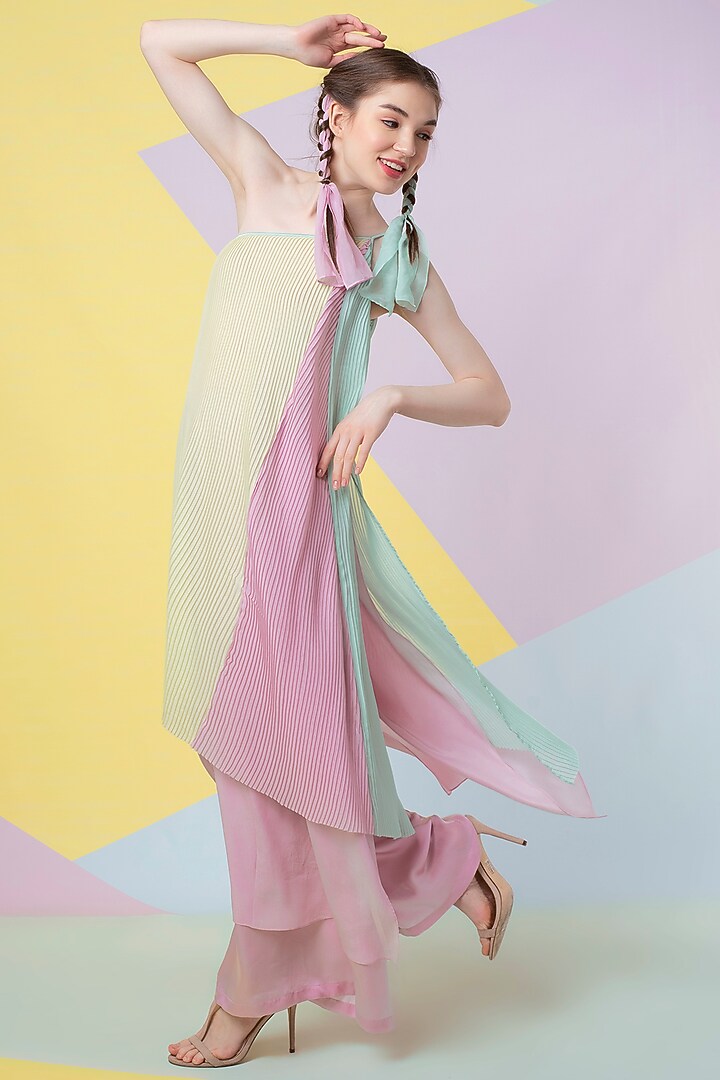 Lavender Layered Pleated One-shoulder Tunic by Wendell Rodricks at Pernia's Pop Up Shop