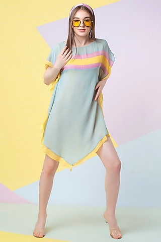 Sky Blue Pintuck Tape Kaftan by Wendell Rodricks